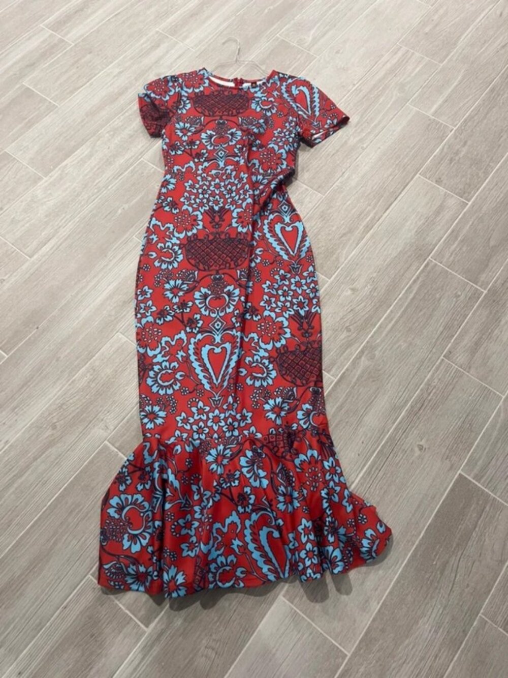Red and blue floral dress